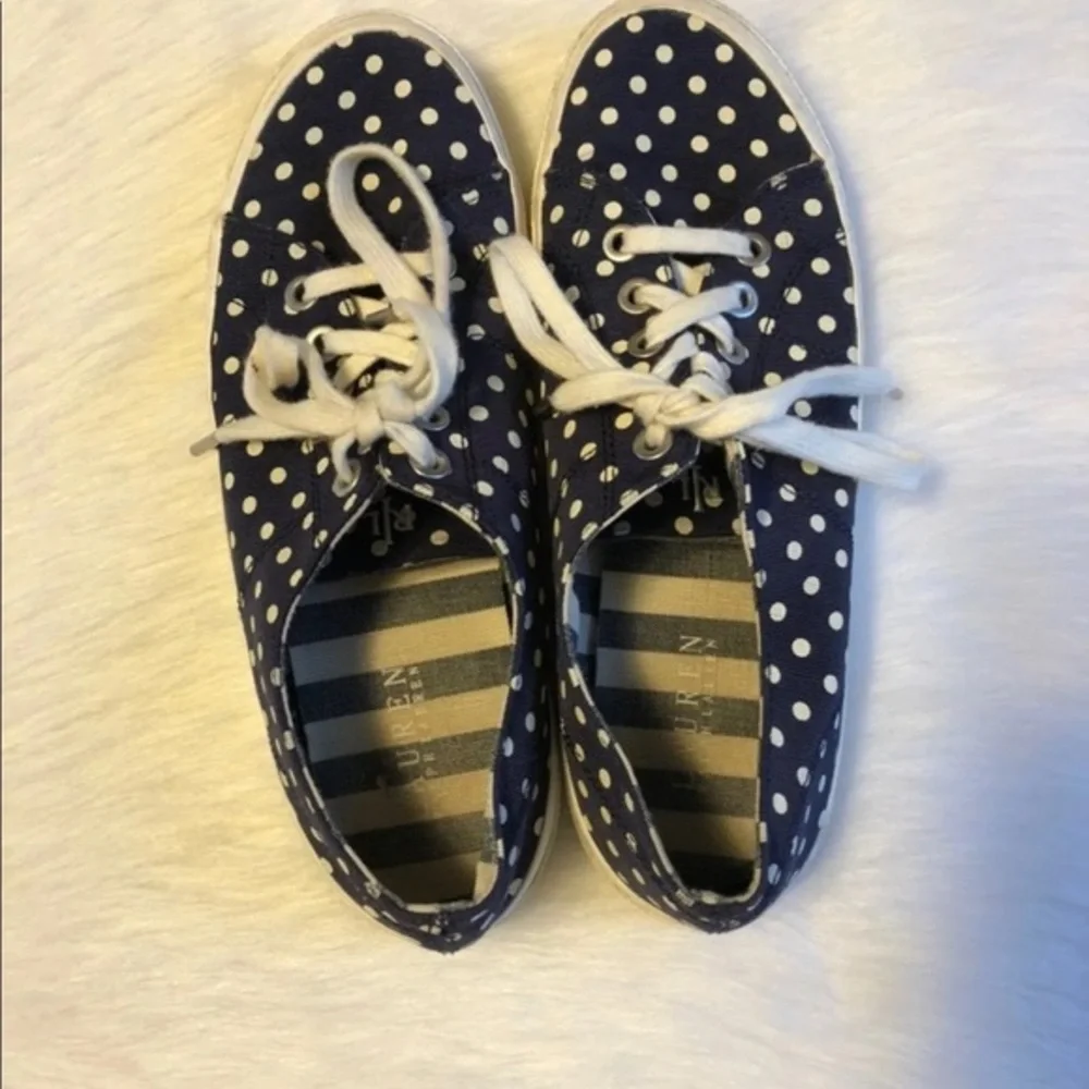Lauren Ralph‎ Lauren Blue and White Polka Dot Sneakers Women’s Size 9.5